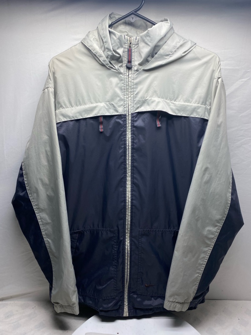 Vtg 90s Nike Mens Swoosh Spell Out Rain Jacket Two Tone Size Medium Waterproof